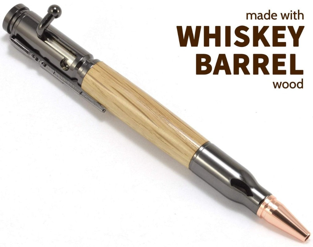 Bolt Action Wood Pen in Reclaimed Whiskey Barrel