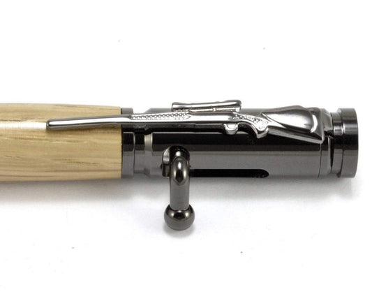 Bolt Action Wood Pen in Reclaimed Whiskey Barrel