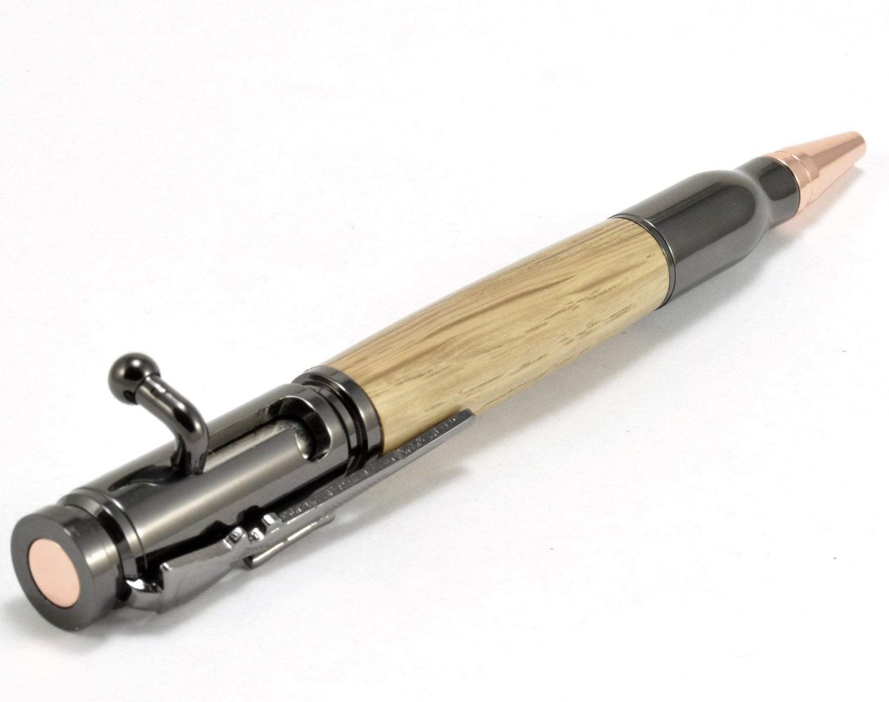 Bolt Action Wood Pen in Reclaimed Whiskey Barrel